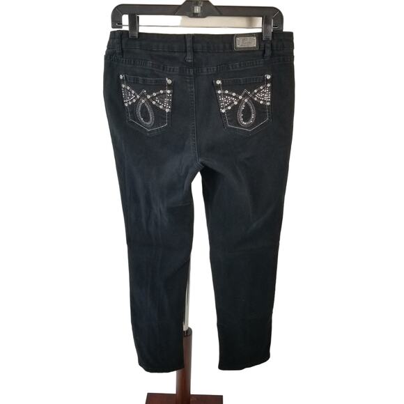 Earl Black Jeans Bling Rhinestone Embellished Pockets Skinny Size 12 P - Picture 2 of 3